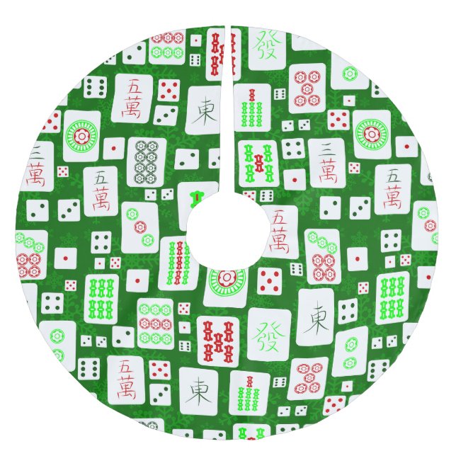green christmas mahjong chinese tiles game asian  brushed polyester tree skirt (Front)