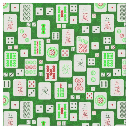 green christmas mahjong chinese tiles game asian  fabric