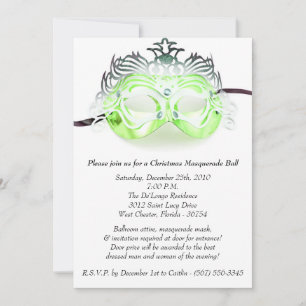 Green Christmas Masquerade Ball Party Invitation