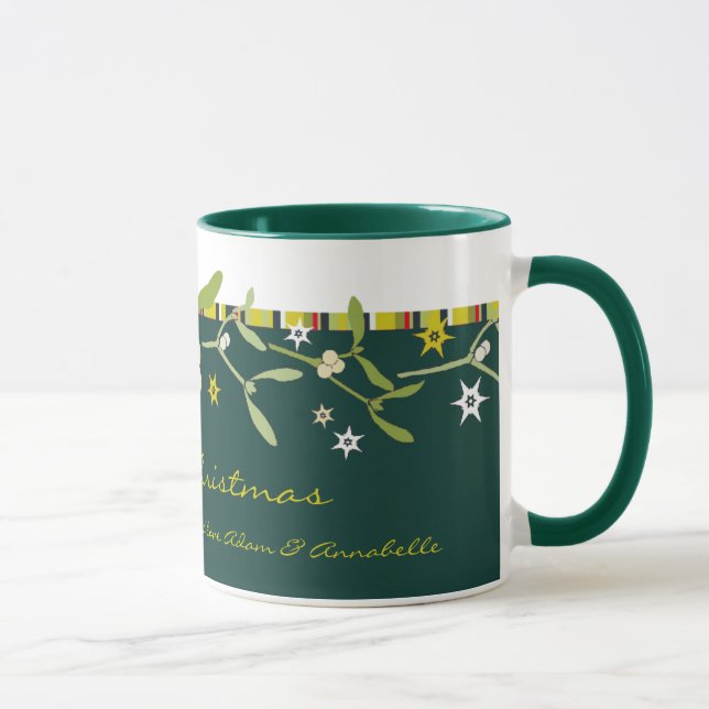 Green christmas mistletoe thank you mug (Right)