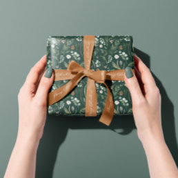 Green Christmas modern minimal botanical gift Wrapping Paper