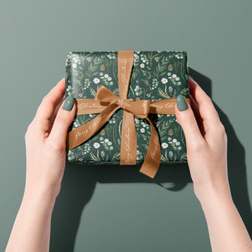 Green Christmas modern minimal botanical gift Wrapping Paper