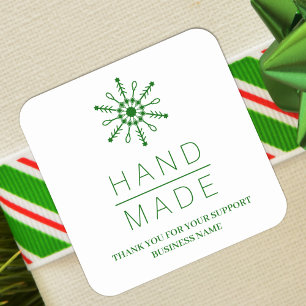 Green Christmas Modern Snowflake for Business Square Sticker