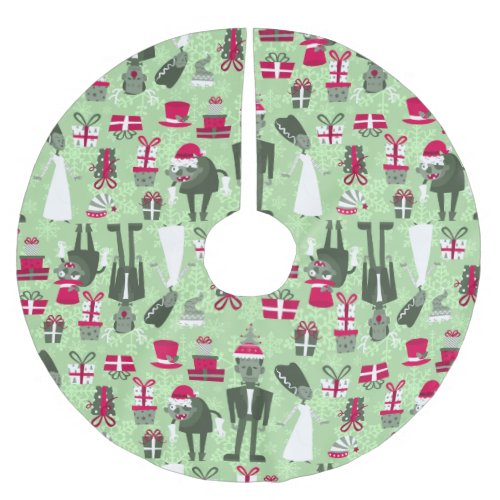green christmas monster bride frankenstein brushed polyester tree skirt