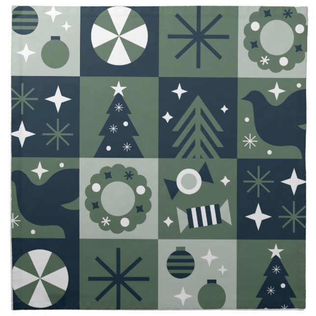 Green Christmas Mosaic Cloth Napkin (Front)