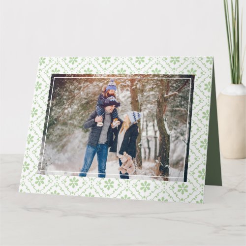 Green Christmas One Photo Snowflake Card