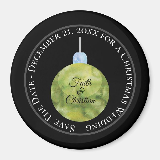 Green Christmas Ornament/Save the Date/Wedding Magnet (Front)