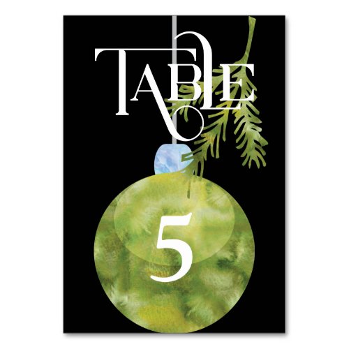 Green Christmas Ornament Wedding Reception Table Number