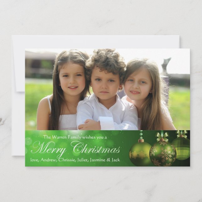 Green Christmas Ornaments Holiday Card (Front)