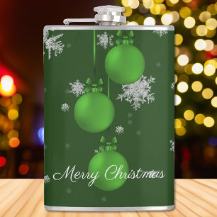 Green Christmas Ornaments Holiday Flask