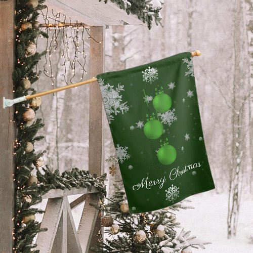 Green Christmas Ornaments House Flag