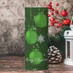 Green Christmas Ornaments Large Pillar Candle
