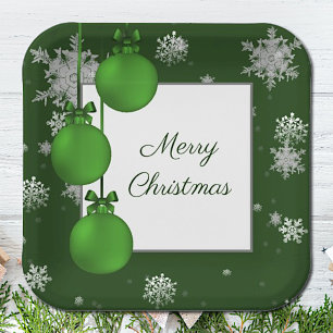 Green Christmas Ornaments Paper Plate