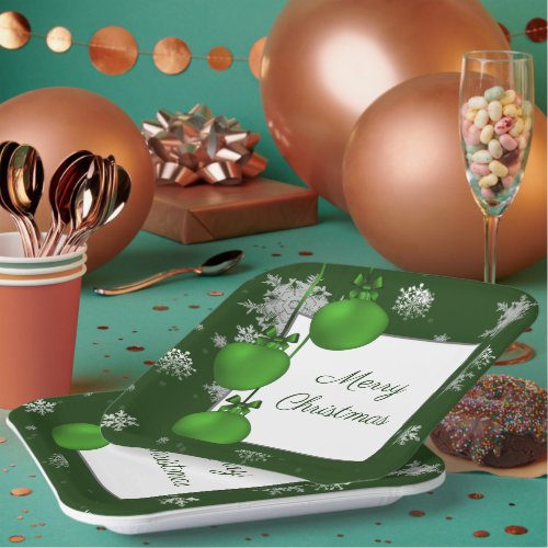 Green Christmas Ornaments Paper Plate