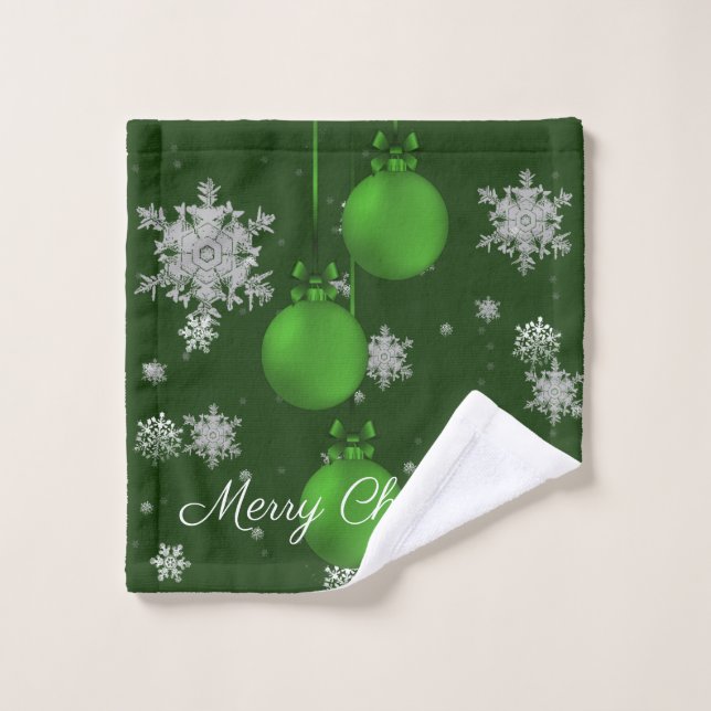 Green Christmas Ornaments Towel Set (Wash Cloth)