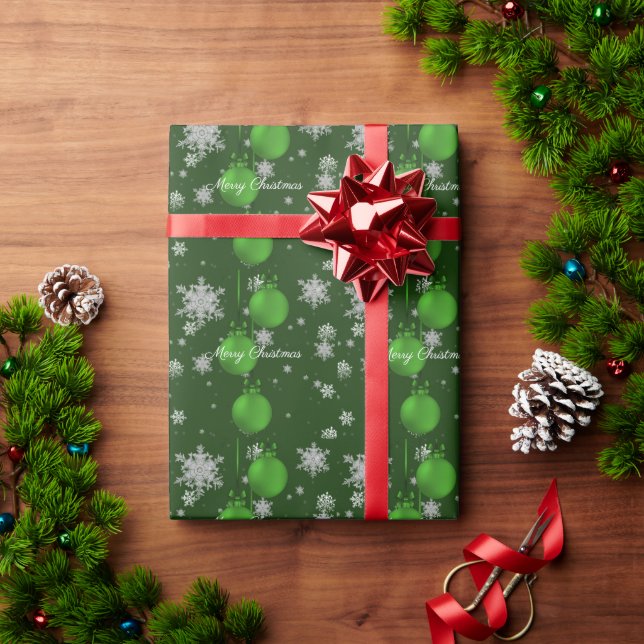 Green Christmas Ornaments Wrapping Paper (Holiday Gift)