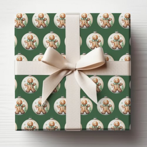 Green Christmas Ornaments Wrapping Paper