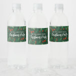 Green Christmas Party Holly Berry Personalized  Water Bottle Label