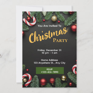 Green Christmas Party Invitation Editable Card