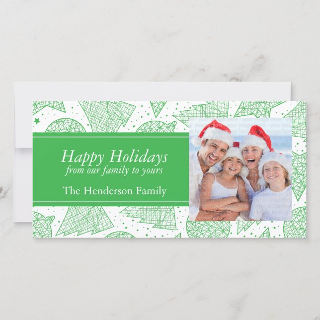 Green Christmas Pattern Holiday Photo Card (Front)