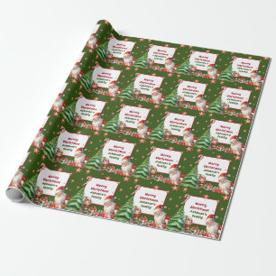 Green Christmas Personalized Santa and Elf Wrapping Paper