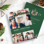 Green Christmas Photo Collage Holiday Card<br><div class="desc">Green Christmas Photo Collage Holiday Card. This cute and unique Merry Christmas photo card features a photo collage of 3 photos on the front and text for personalizing. The back includes a hand-painted watercolor nutcracker toy soldiers around a beautiful tree with text for adding a custom message. Find matching items...</div>