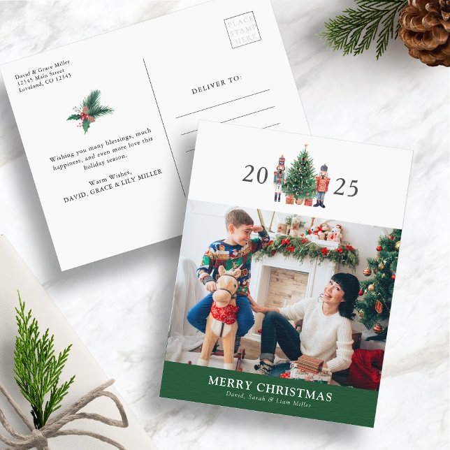 Green Christmas Photo Holiday Postcard (2025 Nutcracker Festive Holiday  Green Christmas Photo Postcard by Painted Paperie
)