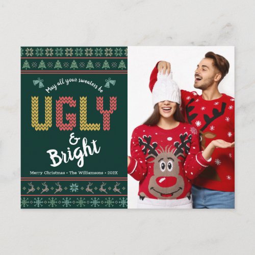 Green Christmas Photo Nordic Ugly Sweater Tacky Holiday Postcard