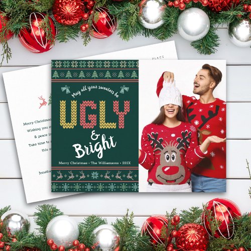Green Christmas Photo Nordic Ugly Sweater Tacky Holiday Postcard