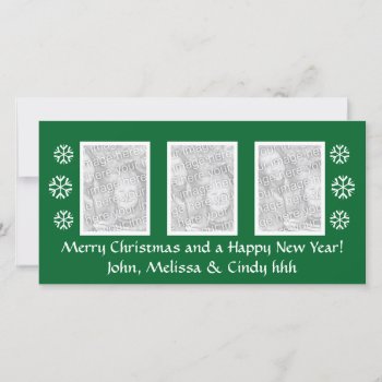 Green Christmas Photocard Template | Three Photos by photoedit at Zazzle