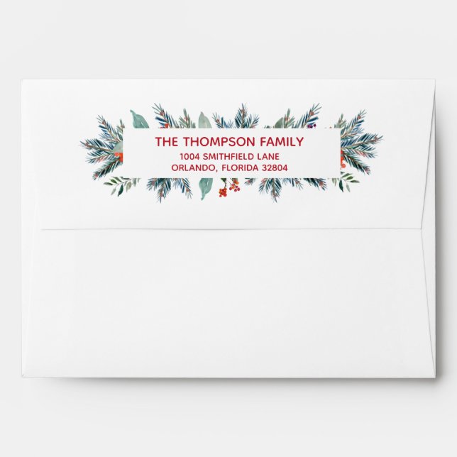 Green Christmas Pine Envelope Return Address (Back (Top Flap))
