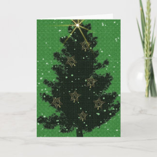 Green Christmas Pine Gold Stars Elegant Christmas Card