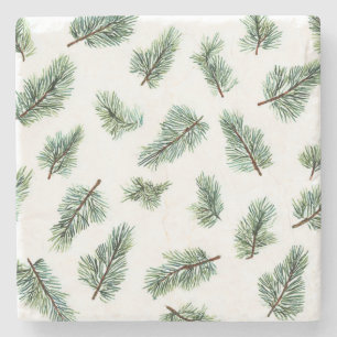 Green Christmas Pine Tree Stone Coaster