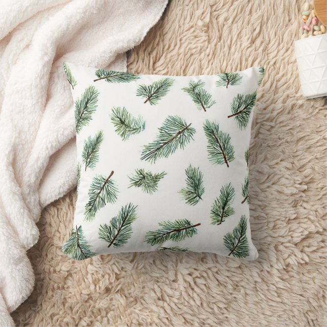 Green Christmas Pine Tree  Throw Pillow (Blanket)