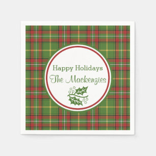 Green Christmas Plaid Custom Paper Napkins