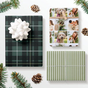 Green Christmas Plaid Custom Photo Holiday Wrapping Paper Sheets