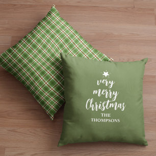 Green Christmas Plaid Merry Christmas Custom Throw Pillow