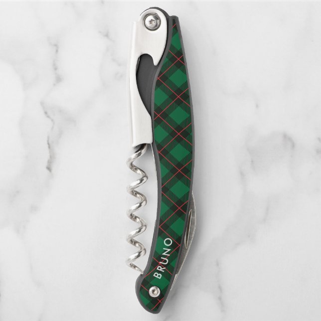 Green Christmas plaid pattern Waiter's Corkscrew (Front)