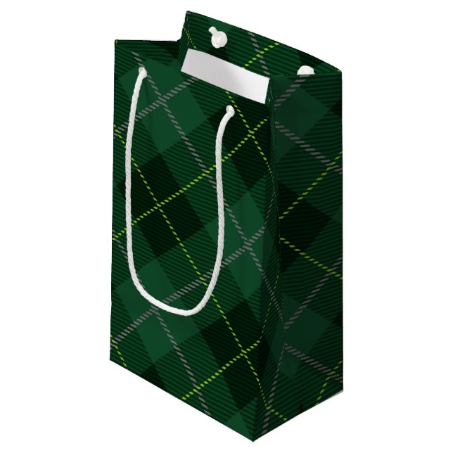 Green Christmas Plaid Small Gift Bag (Front Angled)