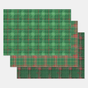 Green Christmas Plaid Wrapping Paper Sheets