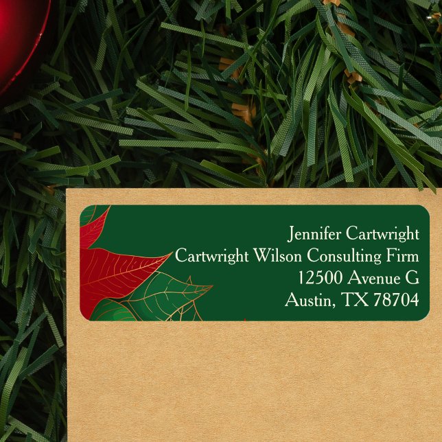 Green Christmas Poinsettia Elegant Return Address Label (Creator Uploaded)