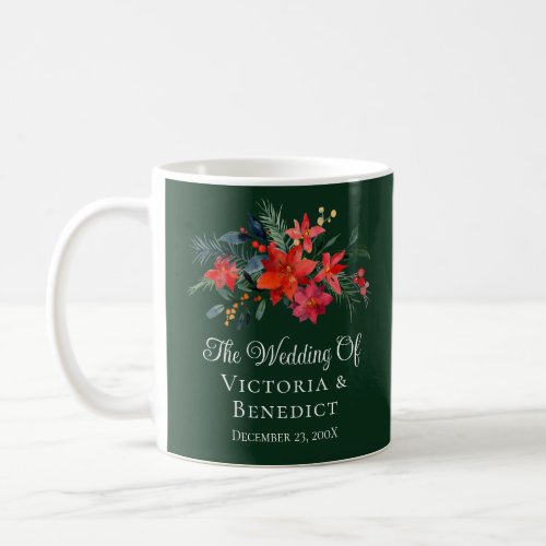 Green Christmas Poinsettia Floral Wedding Keepsake Coffee Mug