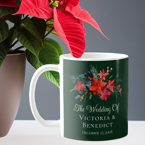 Green Christmas Poinsettia Floral Wedding Keepsake Coffee Mug