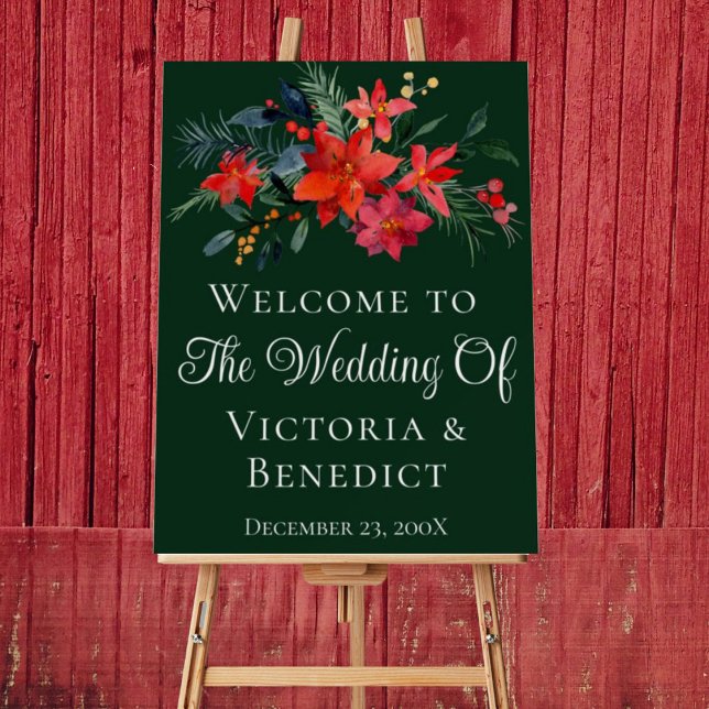 Green Christmas Poinsettia Floral Welcome Wedding Foam Board (Creator Uploaded)