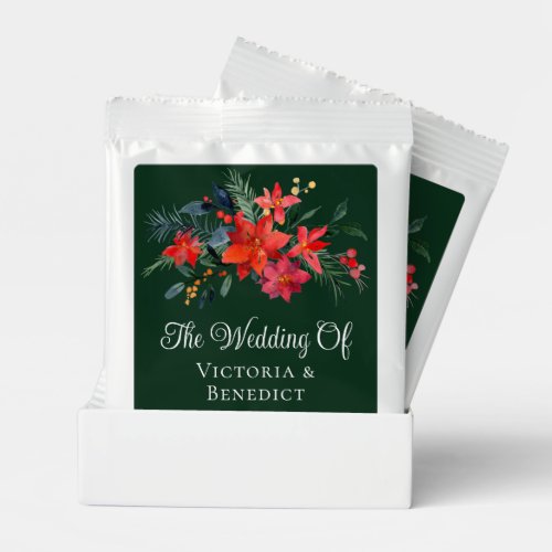 Green Christmas Poinsettia Floral Welcome Wedding Hot Chocolate Drink Mix