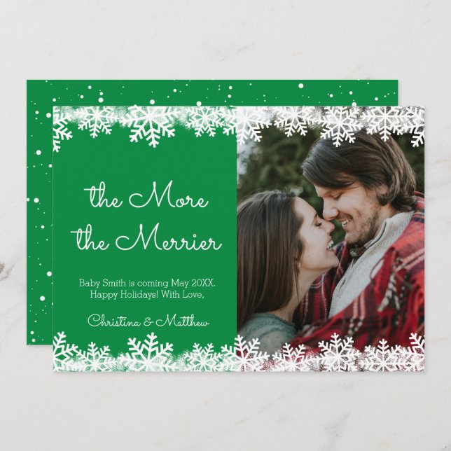 Green Christmas Pregnancy Announcement Cards (Front/Back)