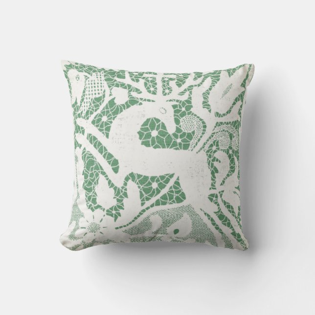 Green Christmas Reindeer Lace Throw Pillow (Front)