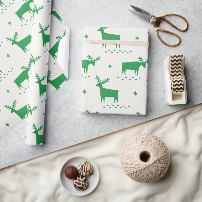 Green Christmas Reindeer | Scandinavian Holiday  Wrapping Paper (Crafts)