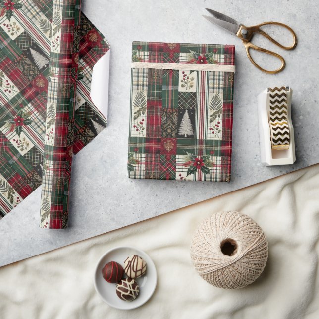 Green Christmas Rustic Plaid Wrapping Paper (Crafts)
