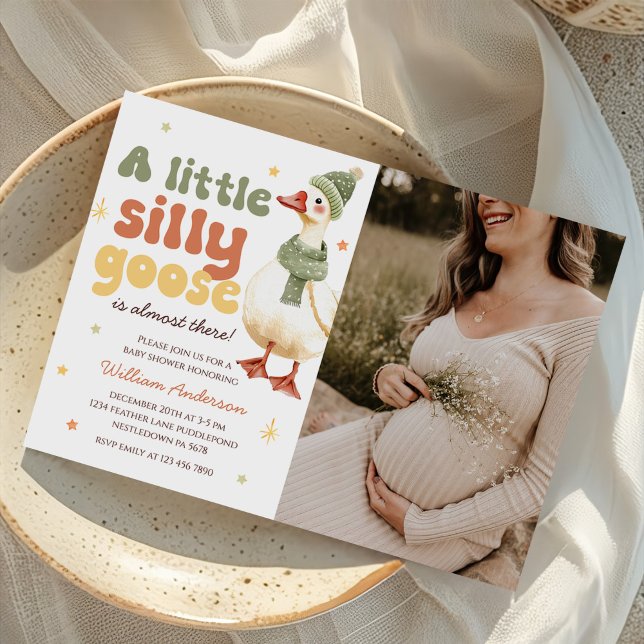 Green Christmas Silly Goose Baby Shower Photo Invitation (Creator Uploaded)